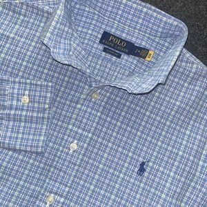 Ralph Lauren Blue Plaid Stretch Poplin Long Sleeve Shirt‎ Mens S